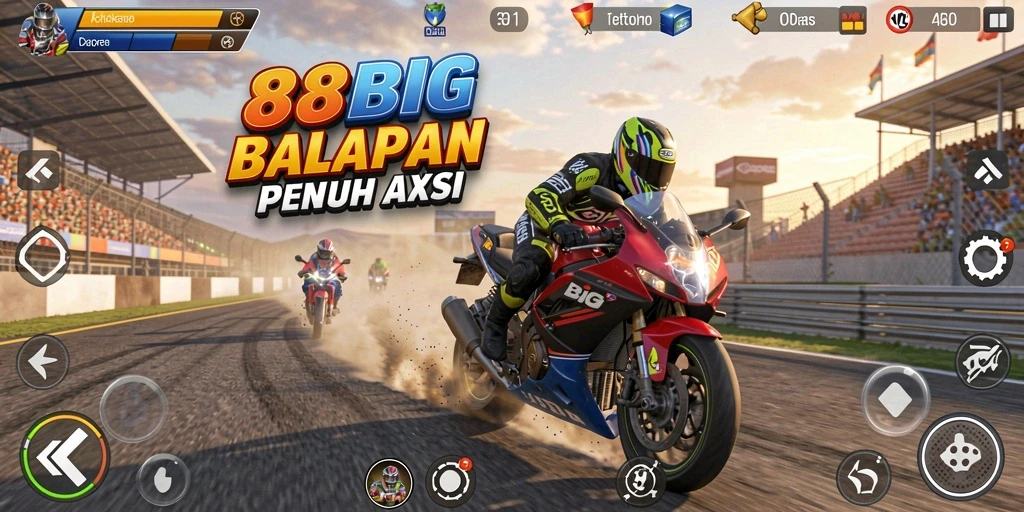 Screenshot gameplay 88BIG yang menampilkan balapan motor yang intens.