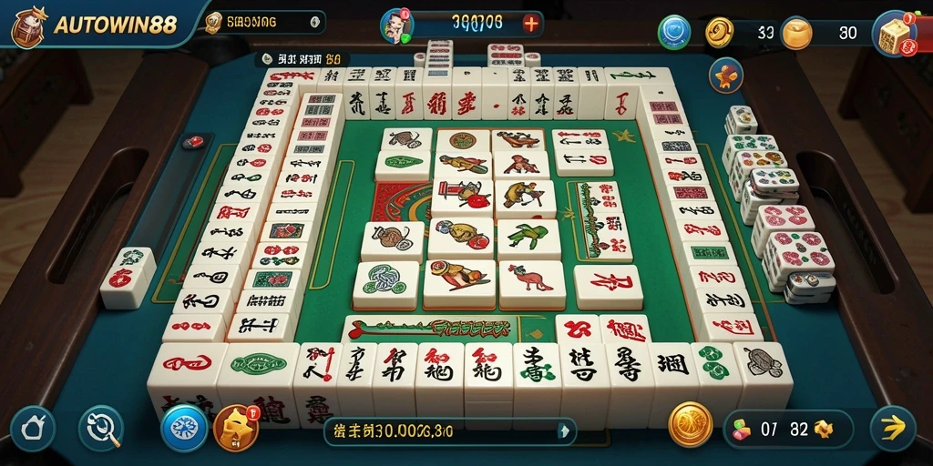 Tampilan gameplay AUTOWIN88 dengan ubin Mahjong yang menarik.