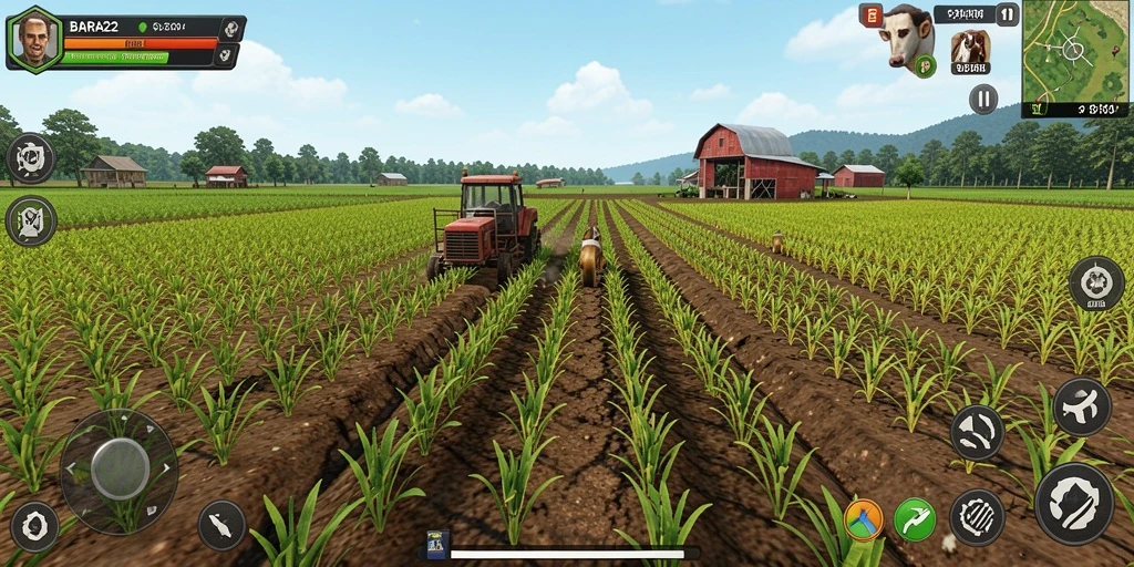 Screenshot utama BARA22 menampilkan gameplay seru pertanian dan berkebun.