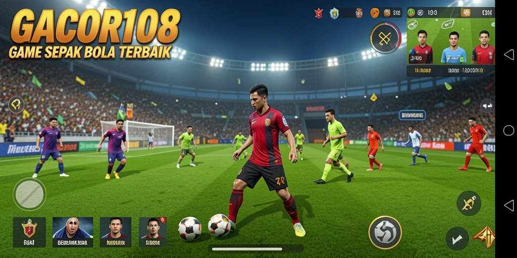 Screenshot GACOR108 menampilkan aksi pertandingan sepak bola yang mendebarkan.