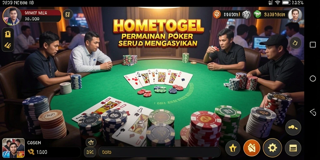 Screenshot utama HOMETOGEL yang menunjukkan gameplay Poker yang menegangkan.
