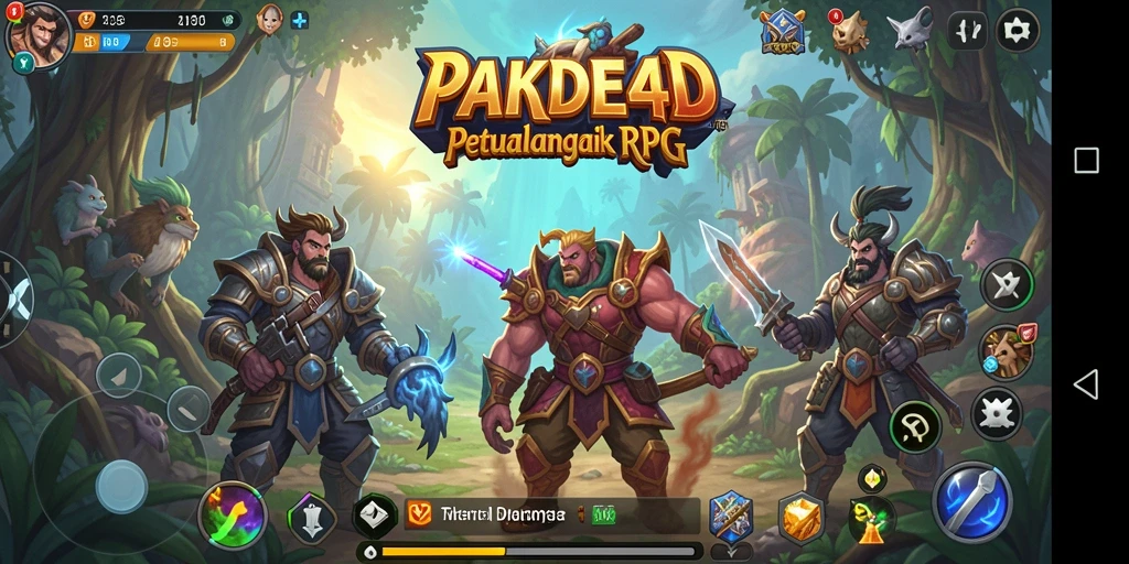 Tampilan utama PAKDE4D menampilkan aksi seru dalam petualangan RPG.