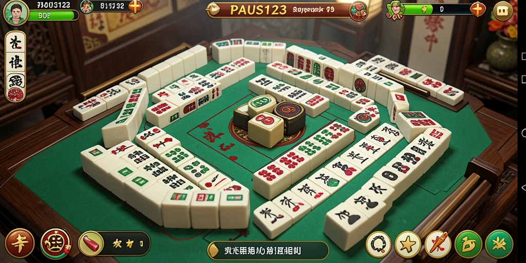 Screenshot gameplay PAUS123 menampilkan suasana permainan Mahjong yang seru.