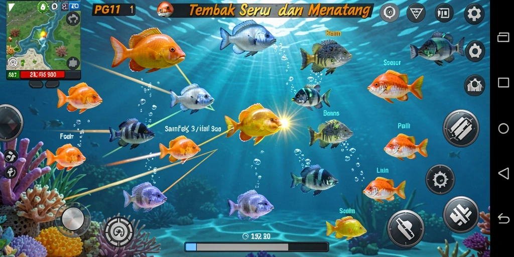 Tampilan gameplay seru saat menembak ikan di PG11.
