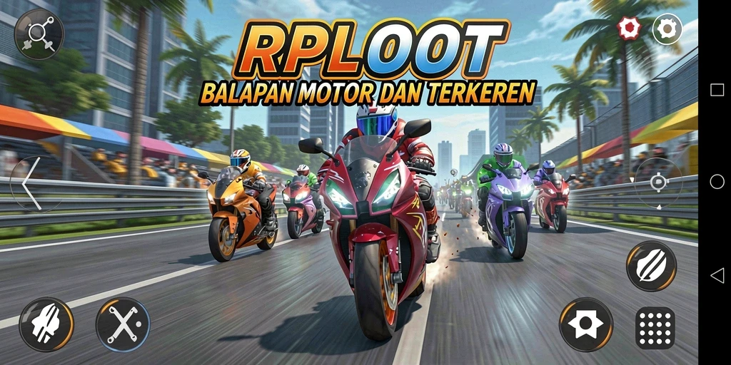 Screenshot gameplay RPLOOT menampilkan balapan motor seru dan penuh aksi.
