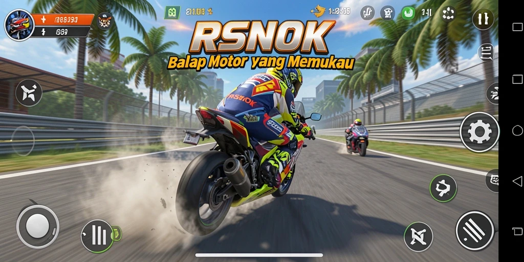 Tampilan gameplay seru dari balapan motor di RSNOK.