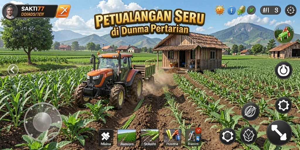 Tampilan gameplay SAKTI77 dengan ladang yang subur dan tanaman beraneka ragam.